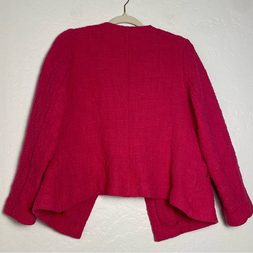 Alfani Blazer Women 14W Fuchsia Textured Gold Zip Open Front Layering Jacket - Picture 2 of 10